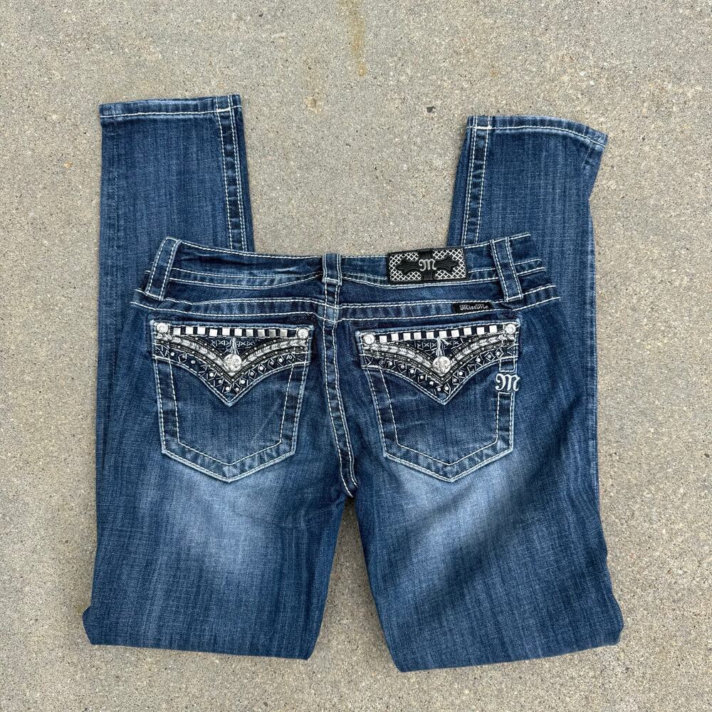 Miss Me Signature Skinny Bling Faux Flap Pocket Jeans Size 28x30 JP72435